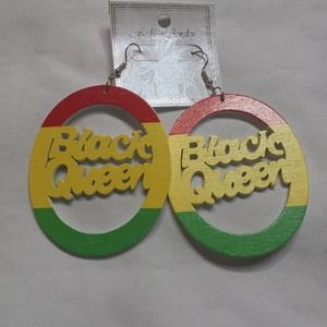 Fashion Jewelry Earrings "Black Queen" yellow, red, and green
